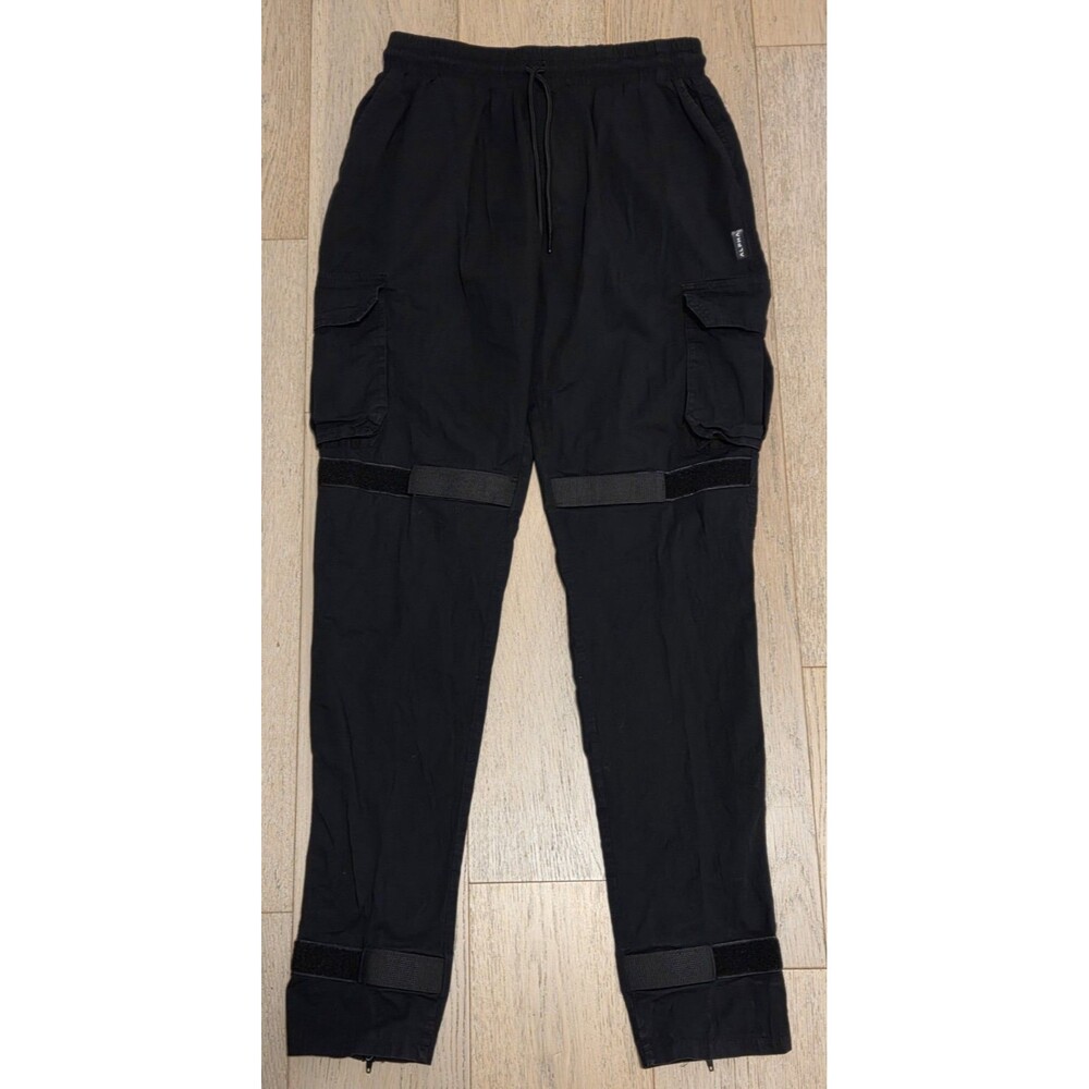 Alpha Cargo Jogger Pants Mens Large Black Techwear Tactical Streetwear Strap